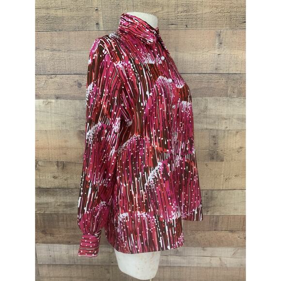 Vintage 1970’s Disco Abstract Pointy Collar Shirt Sz M/L Hippie Blouse - Picture 3 of 8